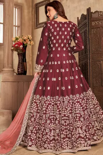Maroon art silk embroidered pakistani style suit