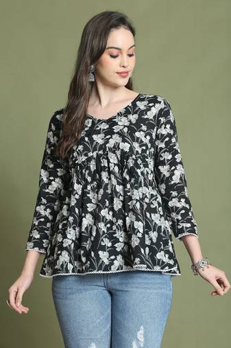 Women's pure cotton jaipuri printed short top