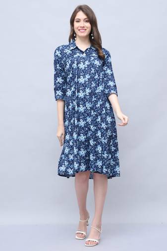 Women's pure cotton jaipuri printed western dress