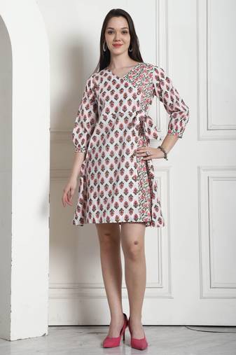 Women's pure cambric cotton jaipuri printed western dress
