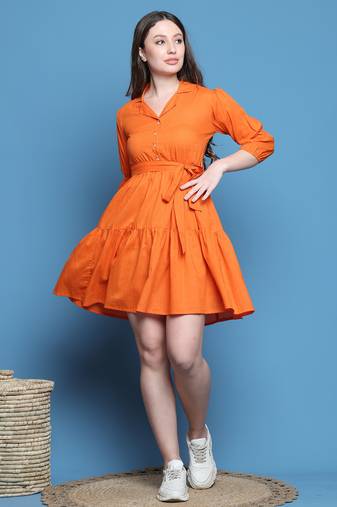 Women's cotton solid western dress