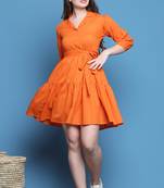Women's cotton solid western dress