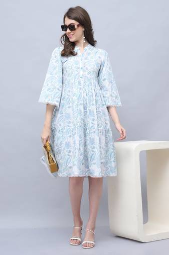 Women's pure cotton jaipuri printed western dress