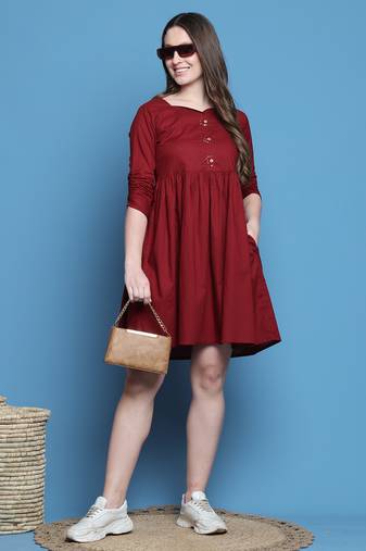 Women's cotton solid western dress