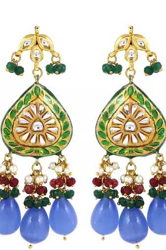 Green meena jhumka earrings