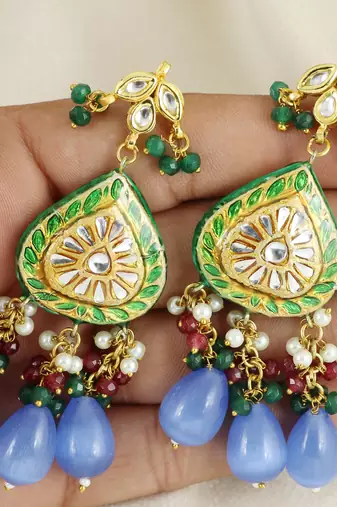 Green meena jhumka earrings