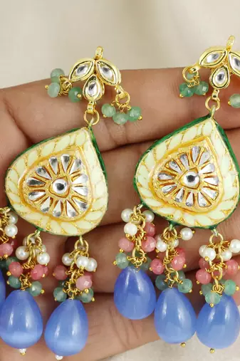 Kundan meena jhumka earrings