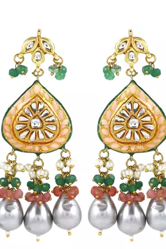 Kundan meenakari jhumka earrings