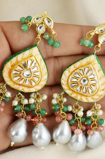 Kundan meenakari jhumka earrings