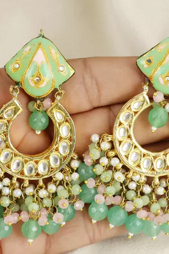 Kundan meena jhumka earrings