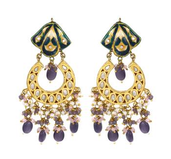 Green meena polki jhumka earrings 2