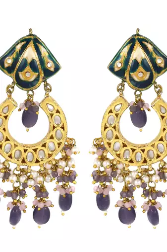 Green meena polki jhumka earrings
