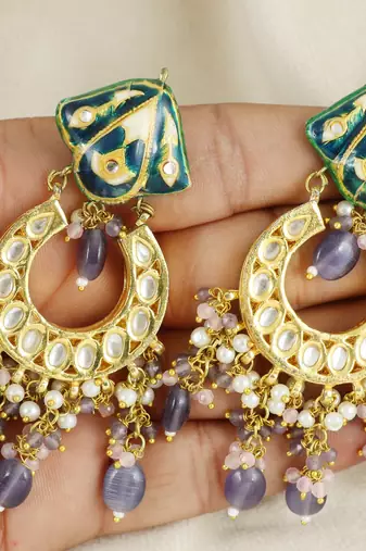 Green meena polki jhumka earrings