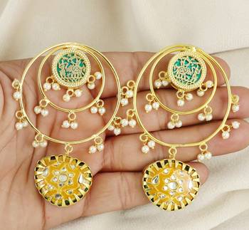 Polki yellow meena earrings 3
