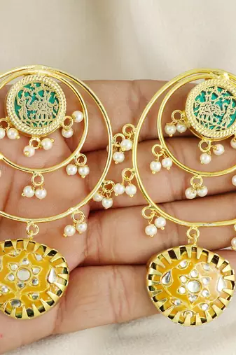 Polki yellow meena earrings