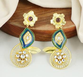 Gold finish polki meena earrings 1