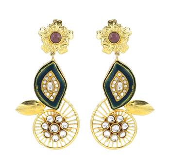 Gold finish polki meena earrings 2