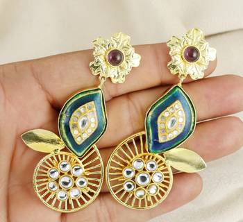 Gold finish polki meena earrings 3