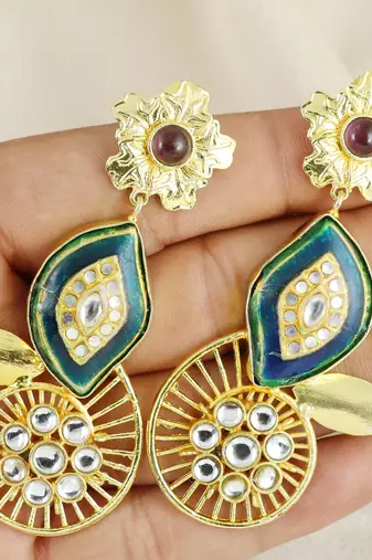 Gold finish polki meena earrings