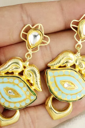 Kundan meena gold finish earrings
