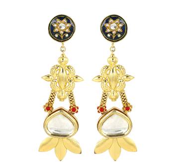 Polki meena gold finish earrings 2