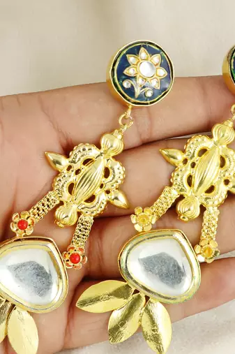 Polki meena gold finish earrings