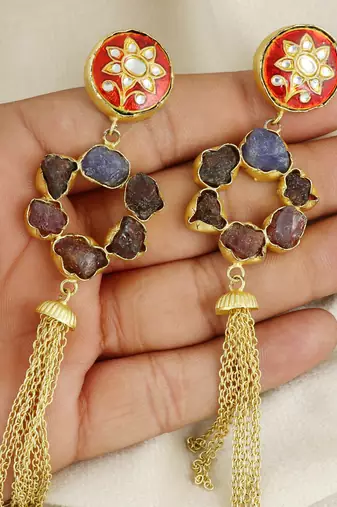 Gold finish garnet earrings