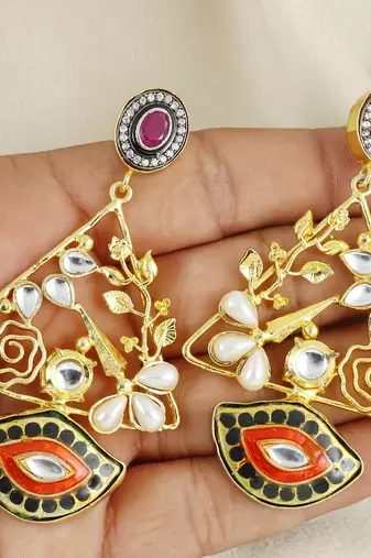 Gold finish triangle earrings