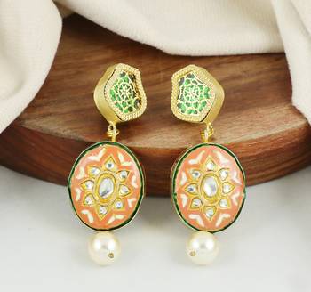 Gold finish red meena earrings 1