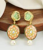 Gold finish red meena earrings