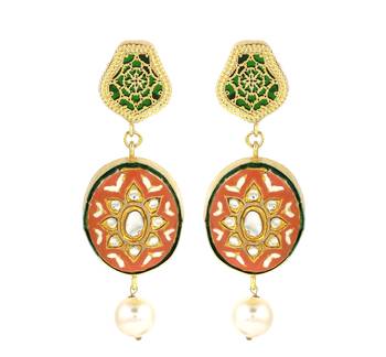 Gold finish red meena earrings 2