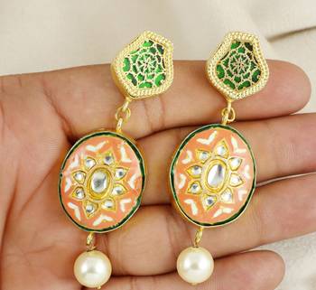 Gold finish red meena earrings 3