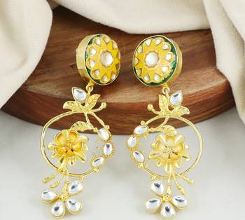 Gold meena flower earrings 1