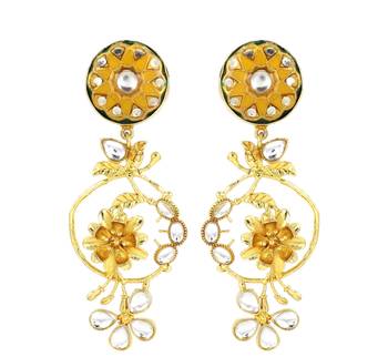Gold meena flower earrings 2