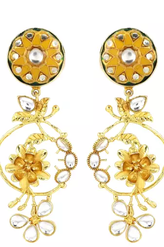 Gold meena flower earrings