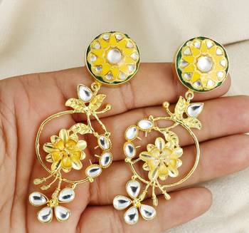 Gold meena flower earrings 3