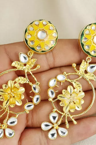 Gold meena flower earrings