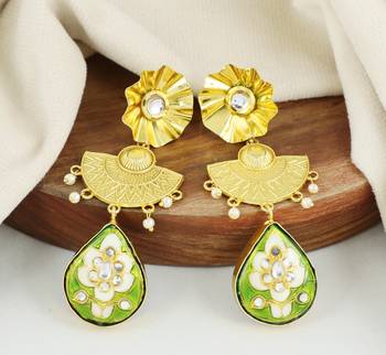 Gold finish meena teardrop earrings 1