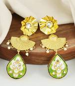 Gold finish meena teardrop earrings