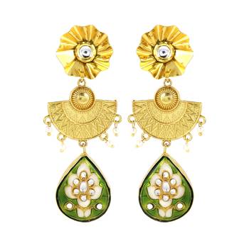Gold finish meena teardrop earrings 2