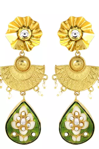 Gold finish meena teardrop earrings