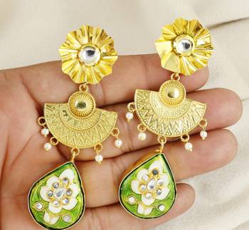 Gold finish meena teardrop earrings 3