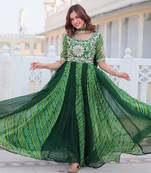 Festival wear full flared bandhej gown with dupatta
