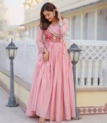 Women Long Gown With Attached Jacket with Hand Purse