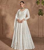 White chinon with embroidery sequence work chinon gowns