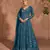 Teal blue chinon with embroidery sequence work chinon gowns