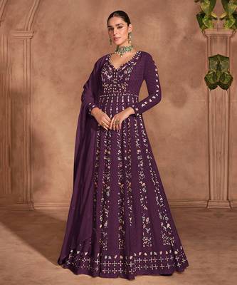 Wine chinon with embroidery sequence work chinon gowns 1