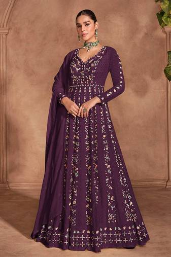 Wine chinon with embroidery sequence work chinon gowns