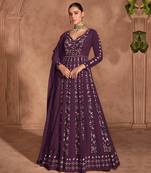 Wine chinon with embroidery sequence work chinon gowns