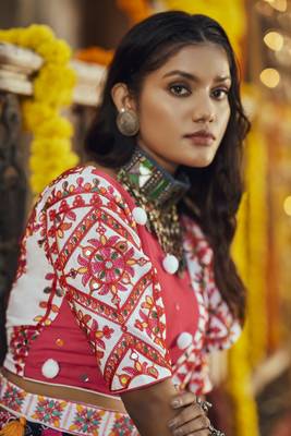 Black Pink Maslin Cotton Mirror Pasting Work Lehenga Choli with Dupatta 2